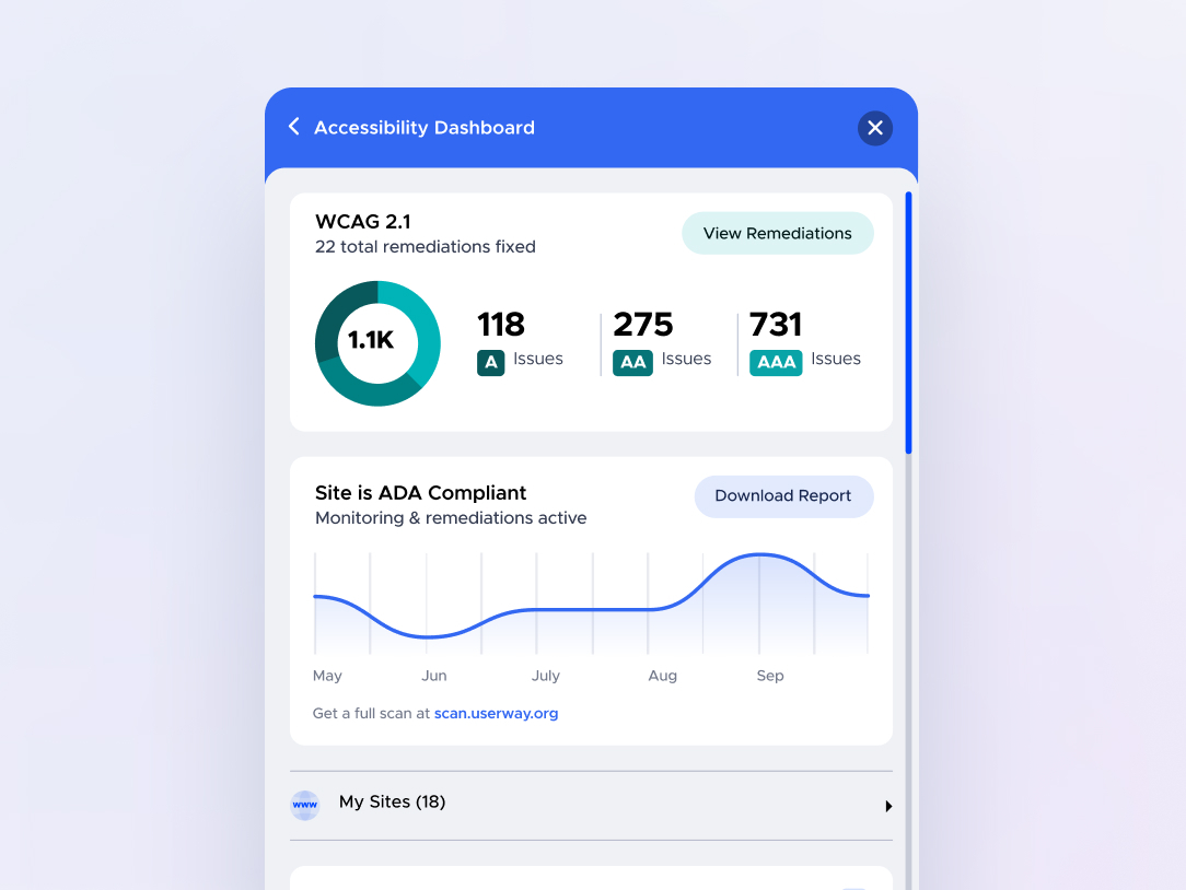 screenshot of UserWay Accessibility Widget